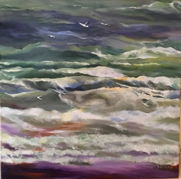 Pittura intitolato "vagues avec du fush…" da Isabelle Seguin, Opera d'arte originale, Acrilico