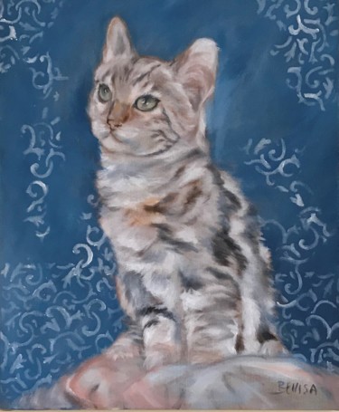 Painting titled "tout petit chat aux…" by Isabelle Seguin, Original Artwork, Acrylic
