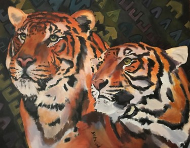 Schilderij getiteld "tigres" door Isabelle Seguin, Origineel Kunstwerk, Acryl