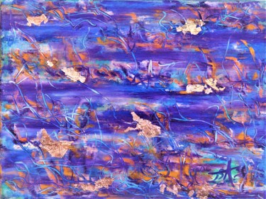 Painting titled "Eau bleue" by Isa, Original Artwork, Oil Mounted on Wood Stretcher frame