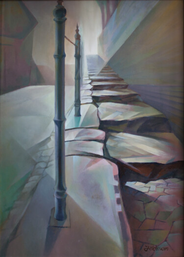 Painting titled "Road to Church" by Isaac Feldman, Original Artwork, Oil Mounted on Wood Stretcher frame