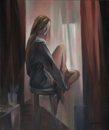 Peinture intitulée "At a window" par Isaac Feldman, Œuvre d'art originale, Huile Monté sur Châssis en bois