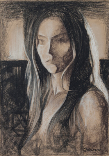 Drawing titled "Anna" by Isaac Feldman, Original Artwork, Charcoal