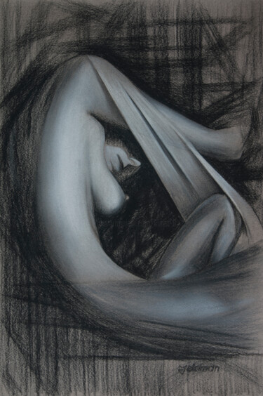 Drawing titled "Akt 005" by Isaac Feldman, Original Artwork, Charcoal