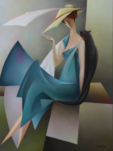 Painting titled "April lady" by Isaac Feldman, Original Artwork, Oil Mounted on Wood Stretcher frame