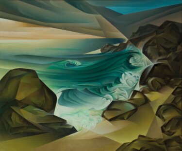 Malerei mit dem Titel "An der Küste" von Isaac Feldman, Original-Kunstwerk, Öl Auf Keilrahmen aus Holz montiert