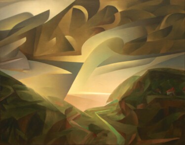 Malerei mit dem Titel "Das Gebirge" von Isaac Feldman, Original-Kunstwerk, Öl Auf Keilrahmen aus Holz montiert
