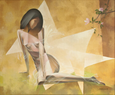 Painting titled "Blühende Magnolie" by Isaac Feldman, Original Artwork, Oil Mounted on Wood Stretcher frame