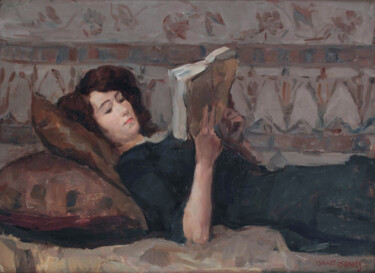 Pintura intitulada "Jeune fille lisant…" por Isaac Israëls, Obras de arte originais, Óleo