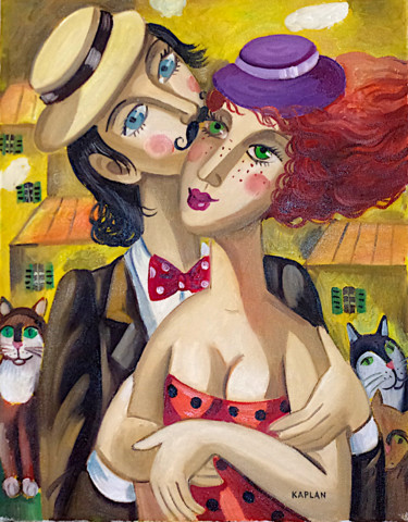 Painting titled "Bisous dans le cou" by Isaac Kaplan, Original Artwork, Oil