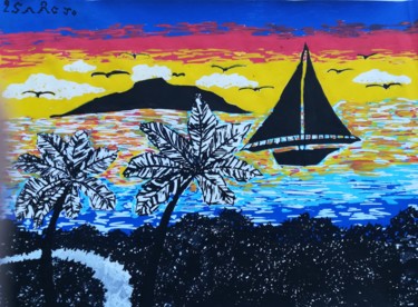 Peinture intitulée "Mer d'Haïti" par Isaac Jo, Œuvre d'art originale, Encre