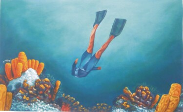 Peinture intitulée "Dive with me" par Isaac Opoku Badu, Œuvre d'art originale, Acrylique