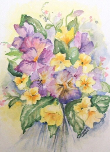 Painting titled "Bouquet" by Isabel Alfarrobinha, Original Artwork, Watercolor