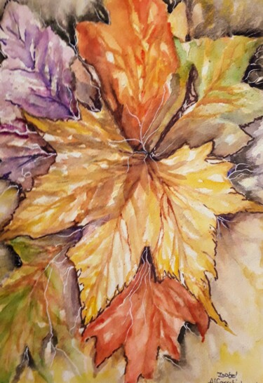 Peinture intitulée "Folhas de outono" par Isabel Alfarrobinha, Œuvre d'art originale, Aquarelle