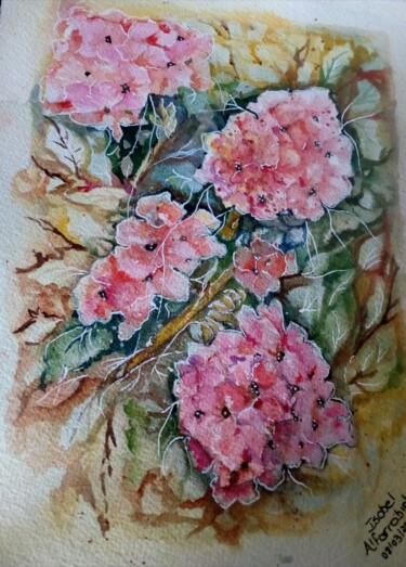 Peinture intitulée "Sardinheira rosa" par Isabel Alfarrobinha, Œuvre d'art originale, Aquarelle