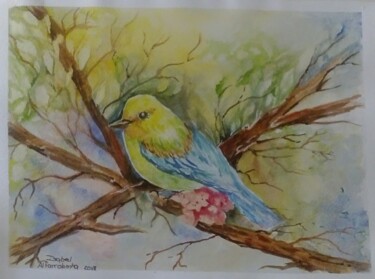 Painting titled "Pássaro / Bird" by Isabel Alfarrobinha, Original Artwork, Watercolor