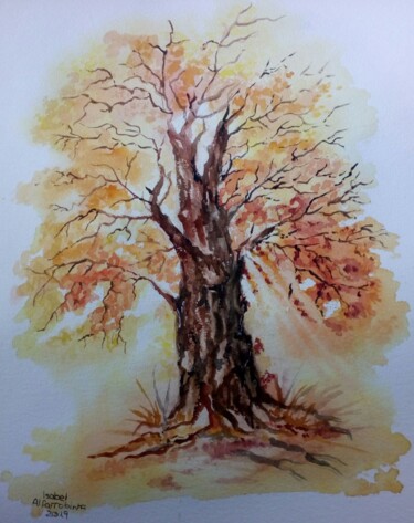 Pintura intitulada "The tree" por Isabel Alfarrobinha, Obras de arte originais, Aquarela