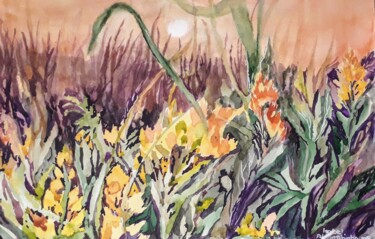 Pintura titulada "Através das ervas" por Isabel Alfarrobinha, Obra de arte original, Acuarela