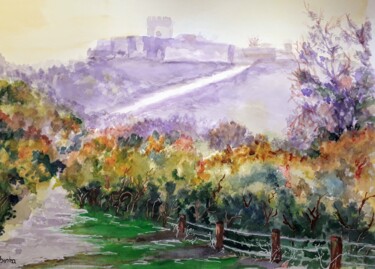 Malerei mit dem Titel "A caminho do Castel…" von Isabel Alfarrobinha, Original-Kunstwerk, Aquarell