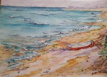 Malerei mit dem Titel "Rio Sado  - Praia d…" von Isabel Alfarrobinha, Original-Kunstwerk, Aquarell