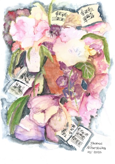 Pittura intitolato "Pautas floridas" da Isabel Alfarrobinha, Opera d'arte originale, Acquarello