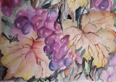 Painting titled "Cacho de uvas" by Isabel Alfarrobinha, Original Artwork, Watercolor