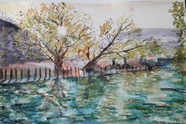 Painting titled "Entardecer na Comen…" by Isabel Alfarrobinha, Original Artwork, Watercolor