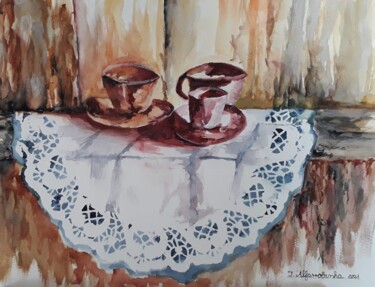 Картина под названием "Rustic Tea" - Isabel Alfarrobinha, Подлинное произведение искусства, Акварель