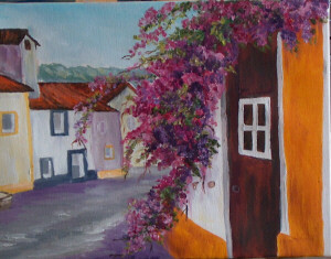 Painting titled "Casas Alentejanas /…" by Isabel Alfarrobinha, Original Artwork, Oil