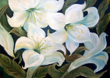 Pintura intitulada "Lírios Brancos" por Isabel Alfarrobinha, Obras de arte originais, Óleo
