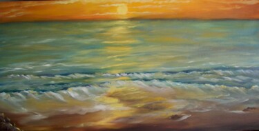Pintura titulada "Pôr do sol" por Isabel Alfarrobinha, Obra de arte original, Oleo Montado en Bastidor de camilla de madera