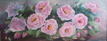 Картина под названием "PINK ROSAS" - Isabel Alfarrobinha, Подлинное произведение искусства, Масло Установлен на Деревянная р…