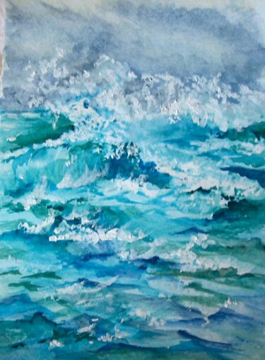 Painting titled "Storm at sea" by Isabel Alfarrobinha, Original Artwork, Watercolor