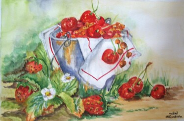 Pittura intitolato "frutos-vermelhos.jpg" da Isabel Alfarrobinha, Opera d'arte originale, Acquarello