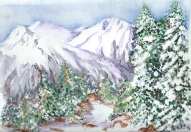 Pittura intitolato "Serra com neve" da Isabel Alfarrobinha, Opera d'arte originale, Acquarello