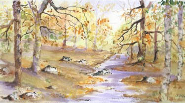 Pintura intitulada "Outono na serra" por Isabel Alfarrobinha, Obras de arte originais, Aquarela