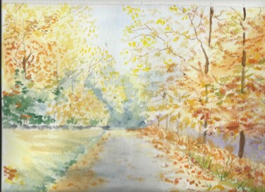 Painting titled "Começo do outono" by Isabel Alfarrobinha, Original Artwork, Watercolor