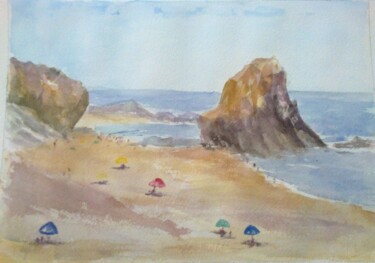 Pintura intitulada "Praia de Santa Cruz" por Isabel Alfarrobinha, Obras de arte originais, Aquarela