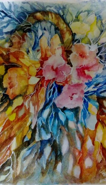 Pintura intitulada "Explosão" por Isabel Alfarrobinha, Obras de arte originais, Aquarela