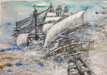 Painting titled "Sea Storm" by Isabel Ferrer, Original Artwork, Watercolor