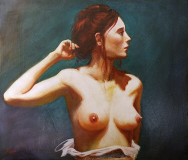 Painting titled "La Femme perdue" by Isabel Mahe, Original Artwork, Oil Mounted on Wood Stretcher frame