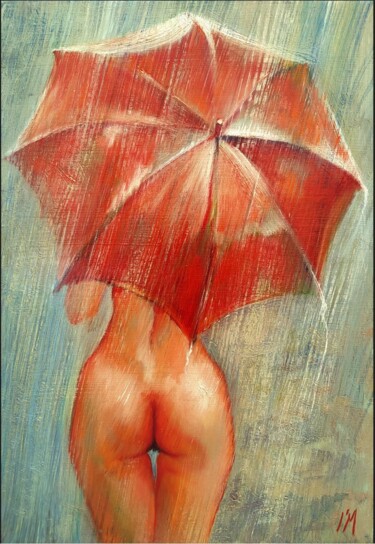 Malerei mit dem Titel "Le parapluie rouge" von Isabel Mahe, Original-Kunstwerk, Öl