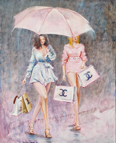 Malarstwo zatytułowany „Shopping chez Chanel” autorstwa Isabel Mahe, Oryginalna praca, Olej Zamontowany na Drewniana rama no…