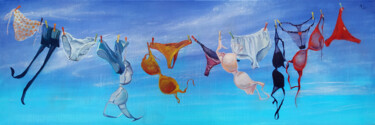 Painting titled "Lingerie en plein a…" by Isabel Mahe, Original Artwork, Oil Mounted on Wood Stretcher frame