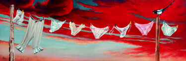 Painting titled "Lingerie à la Pie" by Isabel Mahe, Original Artwork, Oil Mounted on Wood Stretcher frame