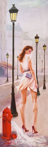 Painting titled "Paris s'éveille" by Isabel Mahe, Original Artwork, Oil Mounted on Wood Stretcher frame