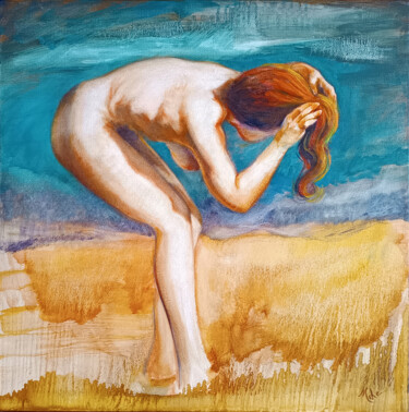 Painting titled "À la Plage" by Isabel Mahe, Original Artwork, Oil Mounted on Wood Stretcher frame