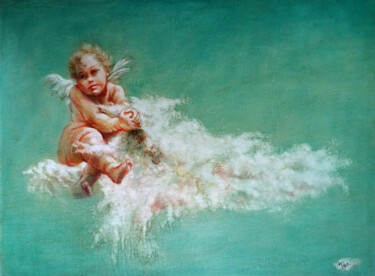 Pintura titulada "L'Ange de la Pluie" por Isabel Mahe, Obra de arte original, Oleo Montado en Otro panel rígido
