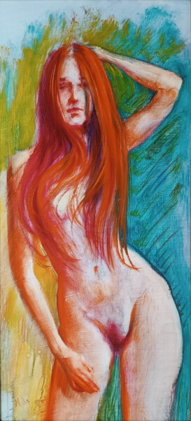 Painting titled "Toute Nue ... Fully…" by Isabel Mahe, Original Artwork, Oil Mounted on Cardboard