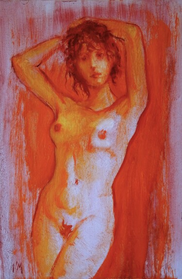Painting titled "Petit nu orange" by Isabel Mahe, Original Artwork, Oil